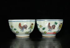 Usado, 3.6" old heritage ming dynasty chenghua mark porcelain a pair doucai chicken cup comprar usado  Enviando para Brazil