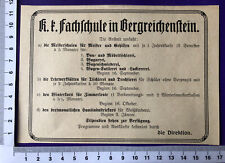 Ogłoszenie reklamowe sprzed 1945 roku szkoła zawodowa w Bergreichenstein Czechy dla stolarki i innych na sprzedaż  Wysyłka do Poland