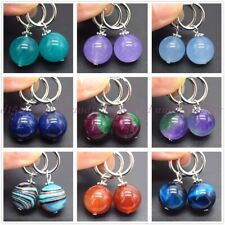 Usado, Brincos de prata com miçangas redondas multicoloridas de pedra preciosa naturais 8/10/12/14 mm comprar usado  Enviando para Brazil