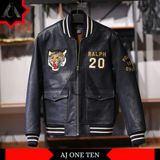 Clássico masculino R.L. Jaqueta Naval Tigers Couro Real Bomber Varsity por AJ ONE TEN comprar usado Clássico masculino R.L. Jaqueta Naval Tigers Couro Real Bomber Varsity por AJ ONE TEN comprar usado  Enviando para Brazil