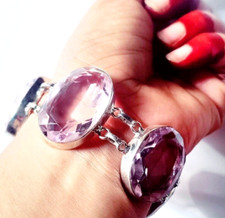 Brazalete de joyería étnica de plata de ley 925 hecho a mano con piedras preciosas de kuncita rosa 8" segunda mano  Embacar hacia Mexico