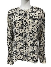 Blusa descontraída clássica vintage anos 90 Jones New York 100% seda branca preta floral 8 comprar usado  Enviando para Brazil