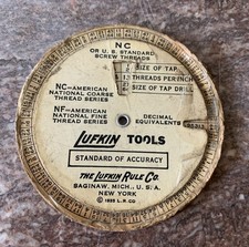 Lufkin Tools Chart 1935 NC Gwinty śrubowe Okrągła ruła ślizgowa Wiertło kranowe Rozmiary USA na sprzedaż  Wysyłka do Poland