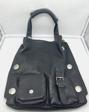 Bolsa de ombro GIORGIO ARMANI vintage preta couro pebbled ilhós carga comprar usado  Enviando para Brazil