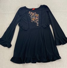 Vestido bordado floral feminino grande preto manga longa babado bainha buraco na fechadura costas comprar usado  Enviando para Brazil