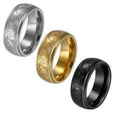 Anel masculino de aço inoxidável/ouro amarelo gravado florentino tamanho 7-13, usado comprar usado  Enviando para Brazil