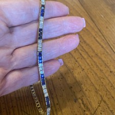Pulseira de tênis de prata esterlina quadrada criada em laboratório safira Tailândia comprar usado  Enviando para Brazil