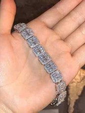 Pulseira de tênis masculina moissanita com certificação baguette 10 CT folheada a ouro branco 14k comprar usado  Enviando para Brazil