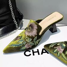 Sapatos femininos de salto mula bordado de veludo sapatos pontudos gatinho vintage comprar usado  Enviando para Brazil