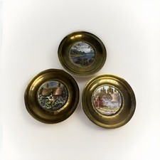 3 Molduras de latão redondas vintage arte em folha Inglaterra casa de campo flores jardins lago aquático comprar usado  Enviando para Brazil
