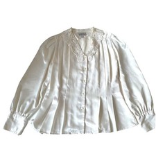 Blusa de cetim vintage década de 1980 renda colarinho floral botão para baixo feita na Coreia branca 10 comprar usado  Enviando para Brazil