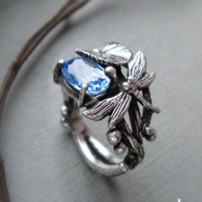 Moda Feminina Topázio Azul Anel Libélula Jóias Festa de Casamento Tamanho 6-10 comprar usado  Enviando para Brazil