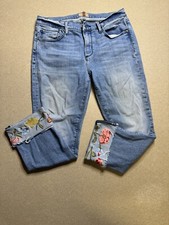 Jeans feminino Driftwood Colette 29x25 azul floral bordado bainha punho cropped comprar usado  Enviando para Brazil