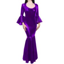 Vestido de noite feminino rabo de peixe Lady Mermaid couro PVC pescoço alargamento meia manga     comprar usado  Enviando para Brazil