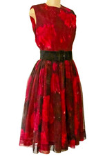 Vestido de Coquetel Vintage 1960s Couture Vermelho Seda Floral Triagem à Mão na Itália, P comprar usado  Enviando para Brazil