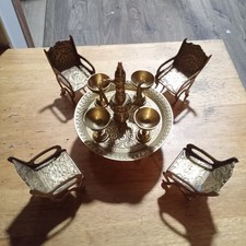 Conjunto de jantar vintage de latão para casa de bonecas móveis em miniatura mesa e cadeiras antigas  comprar usado  Enviando para Brazil