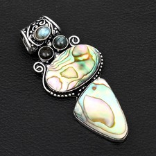 Pingente de pedra preciosa de labradorita concha Abalone feito à mão joia presente 2,64" AP-57399, usado comprar usado  Enviando para Brazil