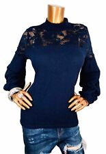 Blusa Venus L Top Floral Renda Longa Slv Azul Marinho Suéter Leve Gola Alta Elástico comprar usado  Enviando para Brazil