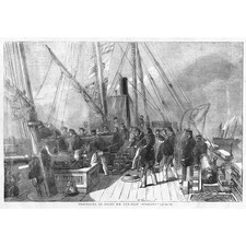 Prática de armas a bordo HM Gun Boat Starling - Estampa antiga 1855 comprar usado  Enviando para Brazil