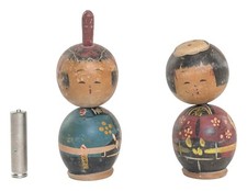 Conjunto Vintage Tengu & Okame Kokeshi – Bonecas Artesanais de Arte Folclórica Japonesa (9–11cm) comprar usado  Enviando para Brazil