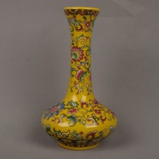 Vaso de barriga lisa chinês antigo de porcelana cor esmalte amarelo comprar usado  Enviando para Brazil