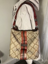 Bolsa tote de ombro Longchamp listrada de couro vermelha logotipo clássico TAN feita na França comprar usado  Enviando para Brazil
