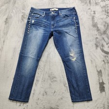 Jeans feminino Levi's 31 12M azul cravejado namorado skinny cropped tornozelo desgastado comprar usado  Enviando para Brazil