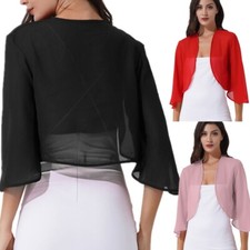 Feminina de chiffon manga 3/4 Cardigã Capas Bolero de ombros Festa De Casamento Vestido De Novia comprar usado  Enviando para Brazil