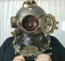 Casco antiguo de la Marina de los Estados Unidos tamaño completo buzos casco de buceo marca V regalo 18" pulgadas segunda mano  Embacar hacia Mexico
