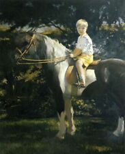 Pintura a óleo Edmund-Tarbell-Edmund-on-His-Pony-Peanut pequeno cavaleiro menino cavalo comprar usado  Enviando para Brazil