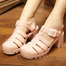Sandálias femininas Slingback Jelly salto médio bloco verão biqueira redonda sapatos plataforma comprar usado  Enviando para Brazil