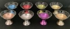Vintage 8 xícaras de sobremesa de alumínio coloridas diferentes com inserções de vidro bordas com babados comprar usado  Enviando para Brazil