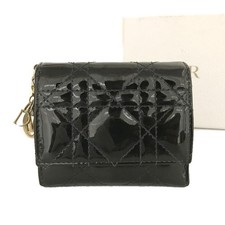 Carteira tripla Christian Dior Cannage couro envernizado preta/9BE0161, usado comprar usado  Enviando para Brazil