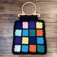 Bolsa tote quadrada de crochê feita à mão vovó boho Y2K alças forradas, usado comprar usado  Enviando para Brazil
