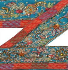 Sanskriti Vintage Saree Borda Frisada à Mão 1 Jarda Acabamento Renda Paisley 2.5W Azul Vermelho comprar usado  Enviando para Brazil