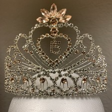 Usado, Tiara coroa prata Quinceañera nova sem etiquetas com pentes de cabelo strass rosa pêssego transparente e novo sem etiquetas comprar usado  Enviando para Brazil