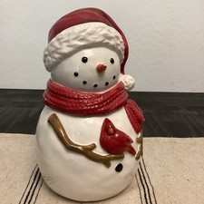 Boneco de neve frasco de biscoito de Natal US$ 49,99 com cardinal 3D St Nicholas Square Yuletide comprar usado  Enviando para Brazil