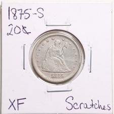 1875-S 20C peça de vinte centavos com detalhes XF arranhões #5487 comprar usado  Enviando para Brazil