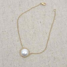 Pulseira de ouro maciço 14k com cabochão redondo pérola Mabe 10 mm, usado comprar usado  Enviando para Brazil