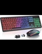 Combo de teclado y mouse inalámbricos - letra grande RGB retroiluminado iluminación de gran tamaño... segunda mano  Embacar hacia Mexico