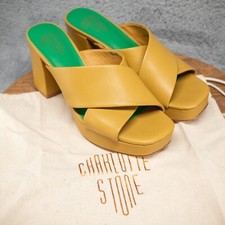 Sandálias mula salto plataforma couro Charlotte Stone Sylvia em Dijon/limão tamanho 9 comprar usado  Enviando para Brazil