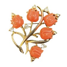 Broche vintage CORO flor tulipa tom dourado strass laranja buquê floral comprar usado  Enviando para Brazil