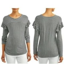 Top Time and Tru Maternity para mujer talla grande 12-14 manga larga con volantes verde blanco segunda mano  Embacar hacia Mexico