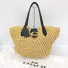 Bolsa tote COACH pequena de palha bege preta com bolsa férias de verão MBb0796, usado comprar usado  Enviando para Brazil