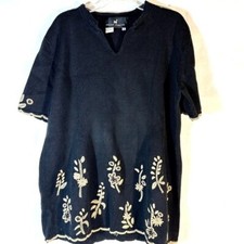 Suéter peruano Connection tamanho XL extra grande preto floral malha barroca algodão comprar usado  Enviando para Brazil