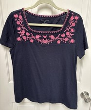 Blusa pulôver feminina Talbots LP 100% algodão azul marinho com bordado rosa comprar usado  Enviando para Brazil