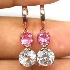 Nicht Erhitzt Weiß & Rosa Mystic Topas Ohrringe 925 Sterlingsilber Rose comprar usado  Enviando para Brazil