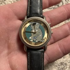 Relógio mouse gato vintage 34 mm pulseira de couro tom dourado bonito mostrador gatinho, usado comprar usado  Enviando para Brazil