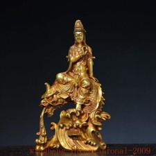 Templo budista chinês 13,2" bronze dourado aruana Kwan-Yin estátua GuanYin, usado comprar usado  Enviando para Brazil