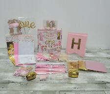 Kit de decoração de festa de 1º aniversário - Menina rosa - Balões coroa guirlanda banners, usado comprar usado  Enviando para Brazil